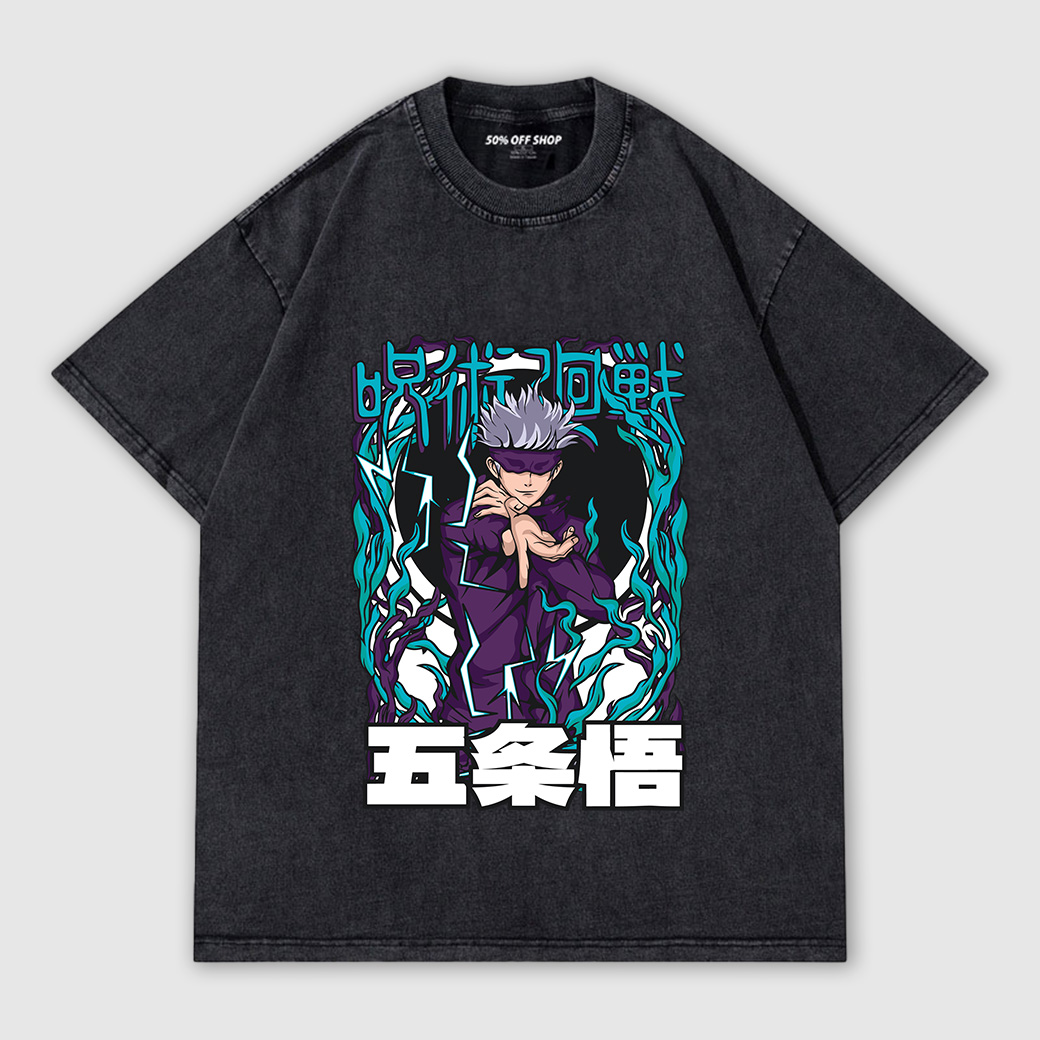 #現貨 五條悟 無下限術式 咒術迴戰 做舊水洗純棉落肩短TEE 男女短T 獨家自訂款 台灣製_0