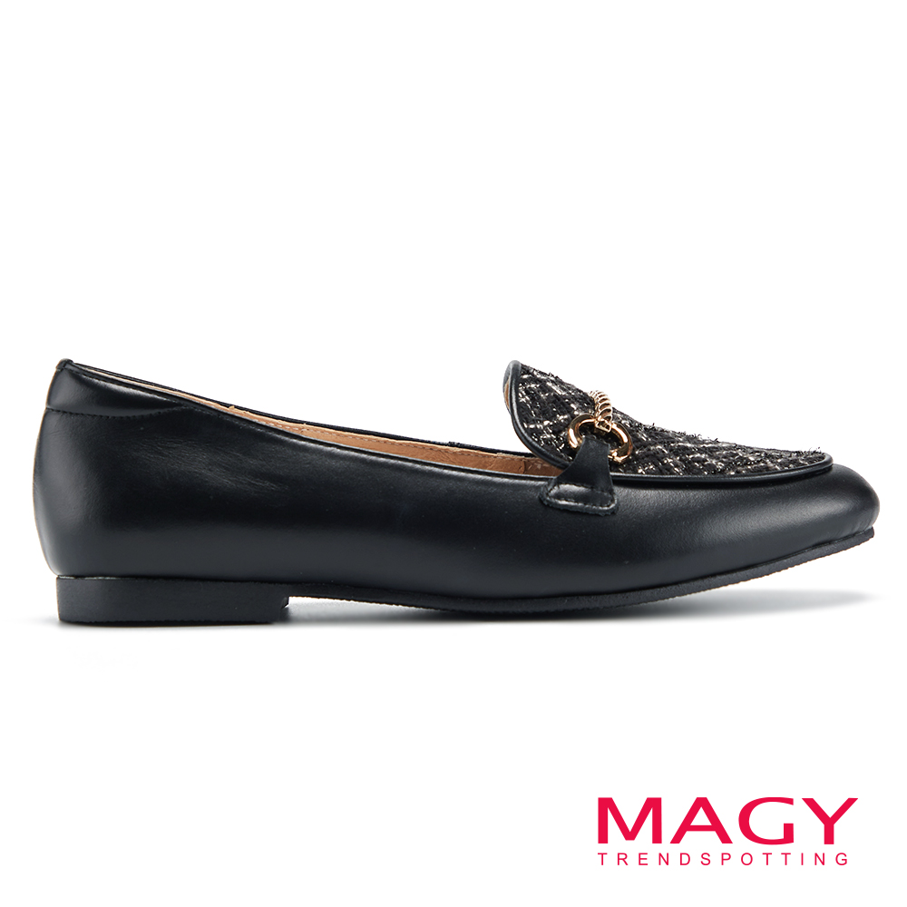 MAGY 馬銜釦牛皮樂福平底鞋 壓紋黑 #15274