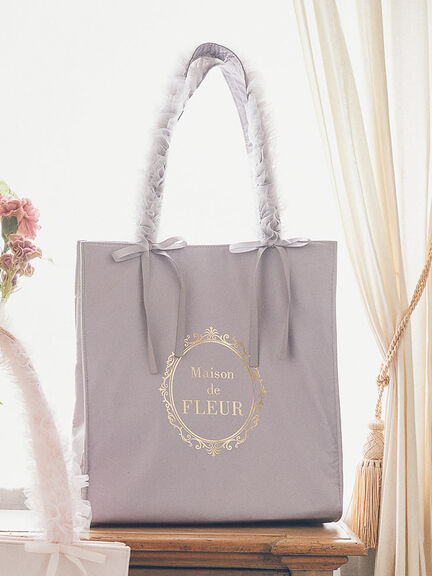 浪漫薄紗荷葉捲邊緞帶綁結托特包(8A43F0J2700) - Maison de FLEUR