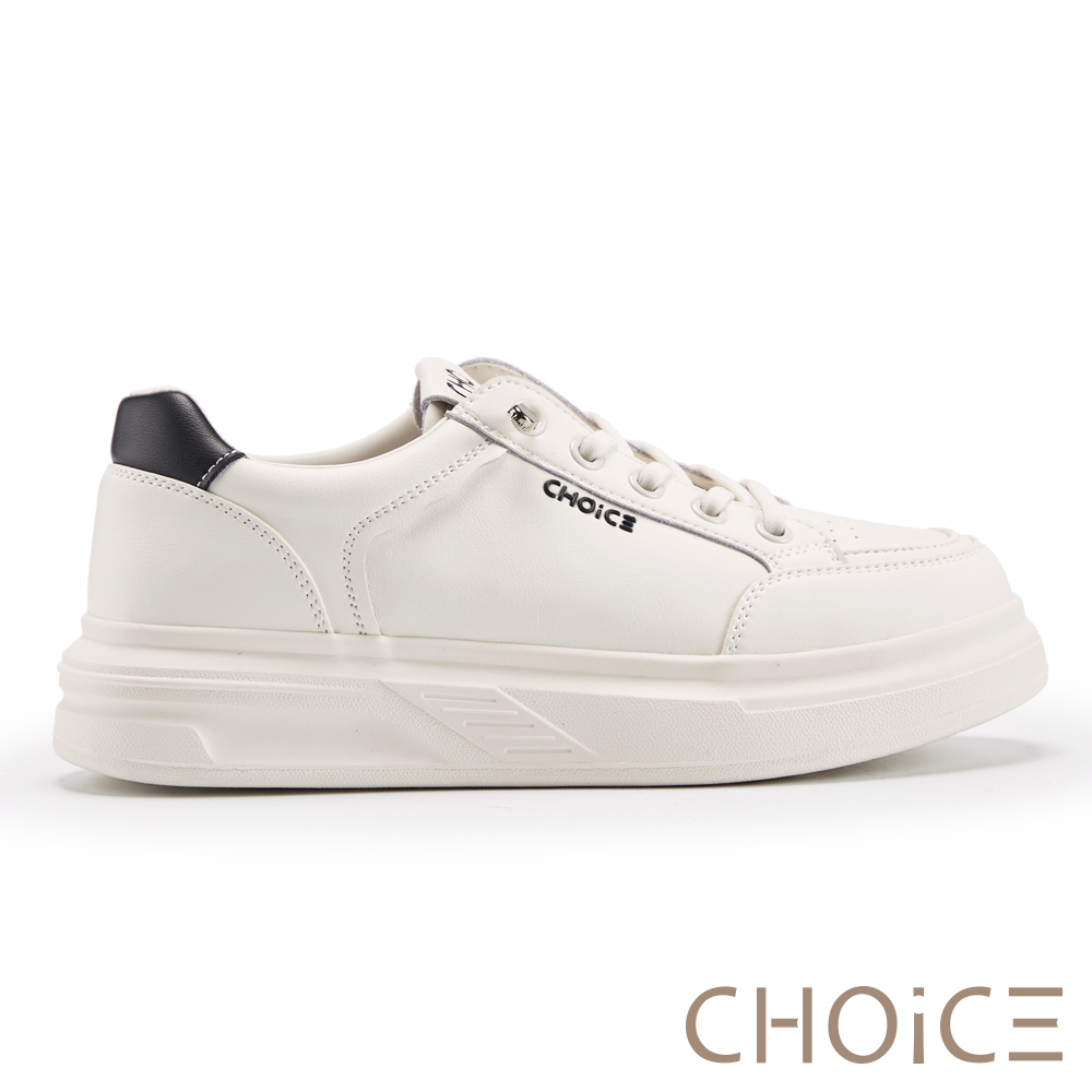 CHOiCE 全真皮免綁帶厚底休閒鞋 黑色 #38374