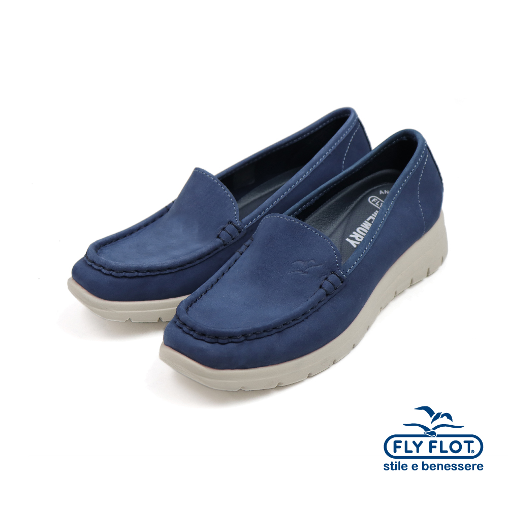 【FLYFLOT】義大利原廠麂皮素面軟墊懶人休閒鞋 海軍藍(27J36-BU)