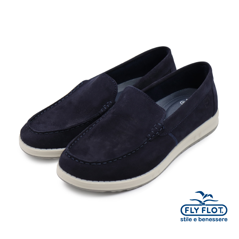 【FLYFLOT】義大利原廠輕量抗震素面懶人休閒鞋 深藍色(93159-BU)