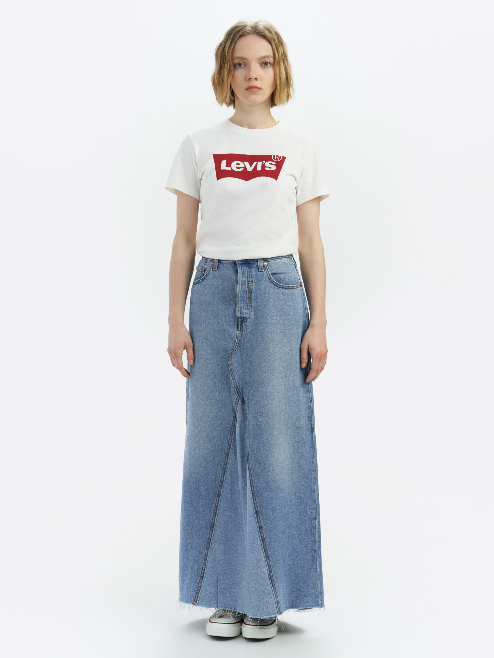 Levi’s® 女款 經典丹寧牛仔拼接長裙 熱賣單品