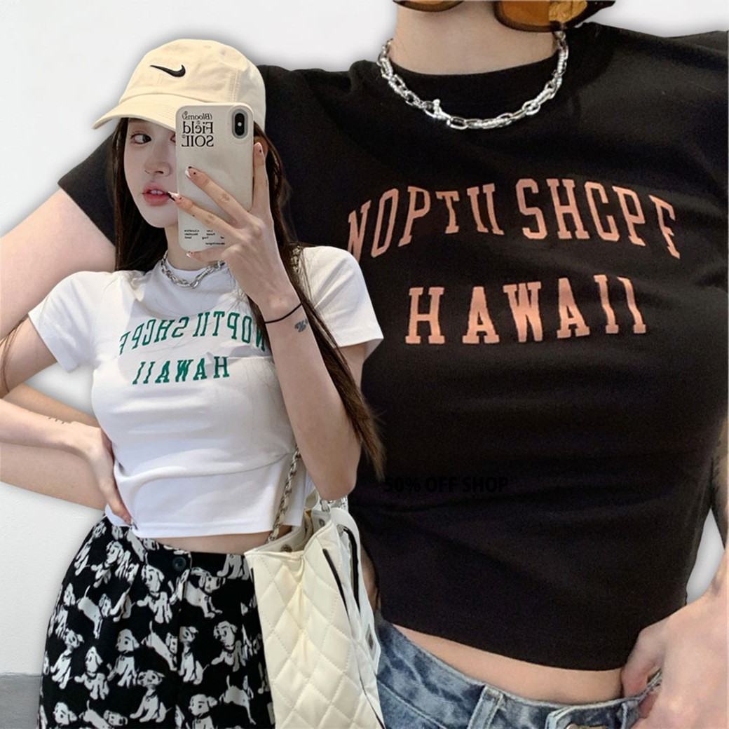 HAWAII字母印花短T_0