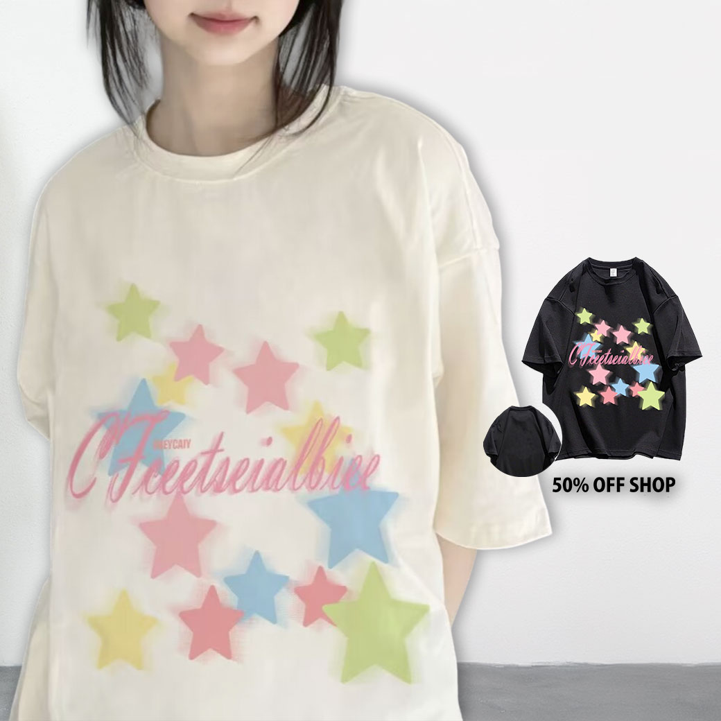 七彩跳躍星星短T_0