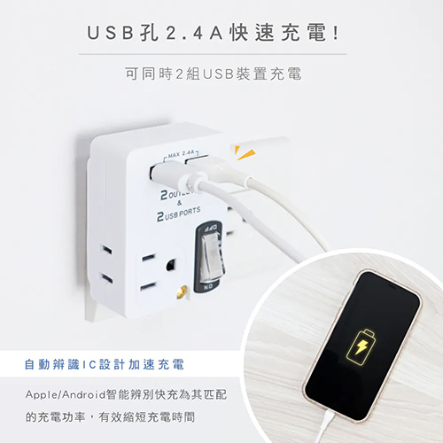 【KINYO】雙USB+2插節能分接插座 (UR-0565)_4