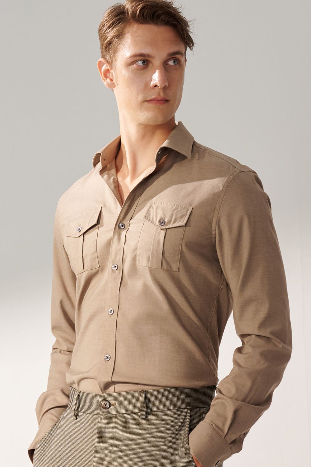 SST&C Khaki Double Pocket Standard Fit Shirt | 00062408001_1
