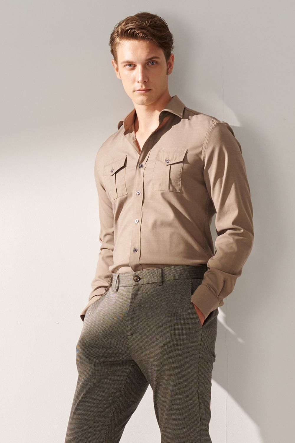 SST&C Khaki Double Pocket Standard Fit Shirt | 00062408001_2