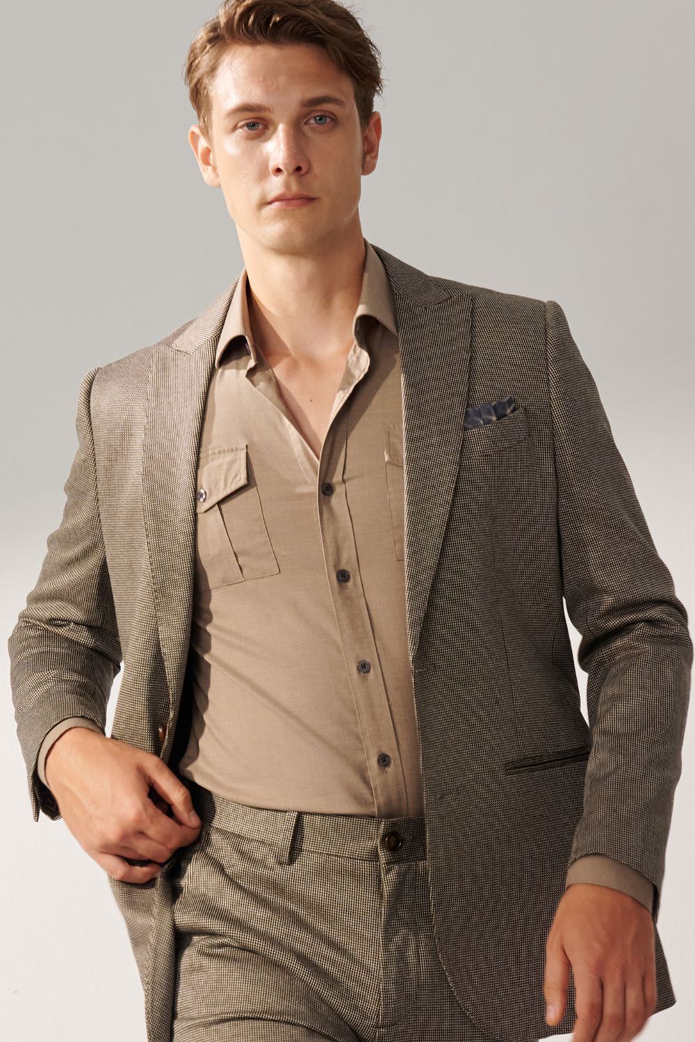 SST&C Khaki Double Pocket Standard Fit Shirt | 00062408001_4