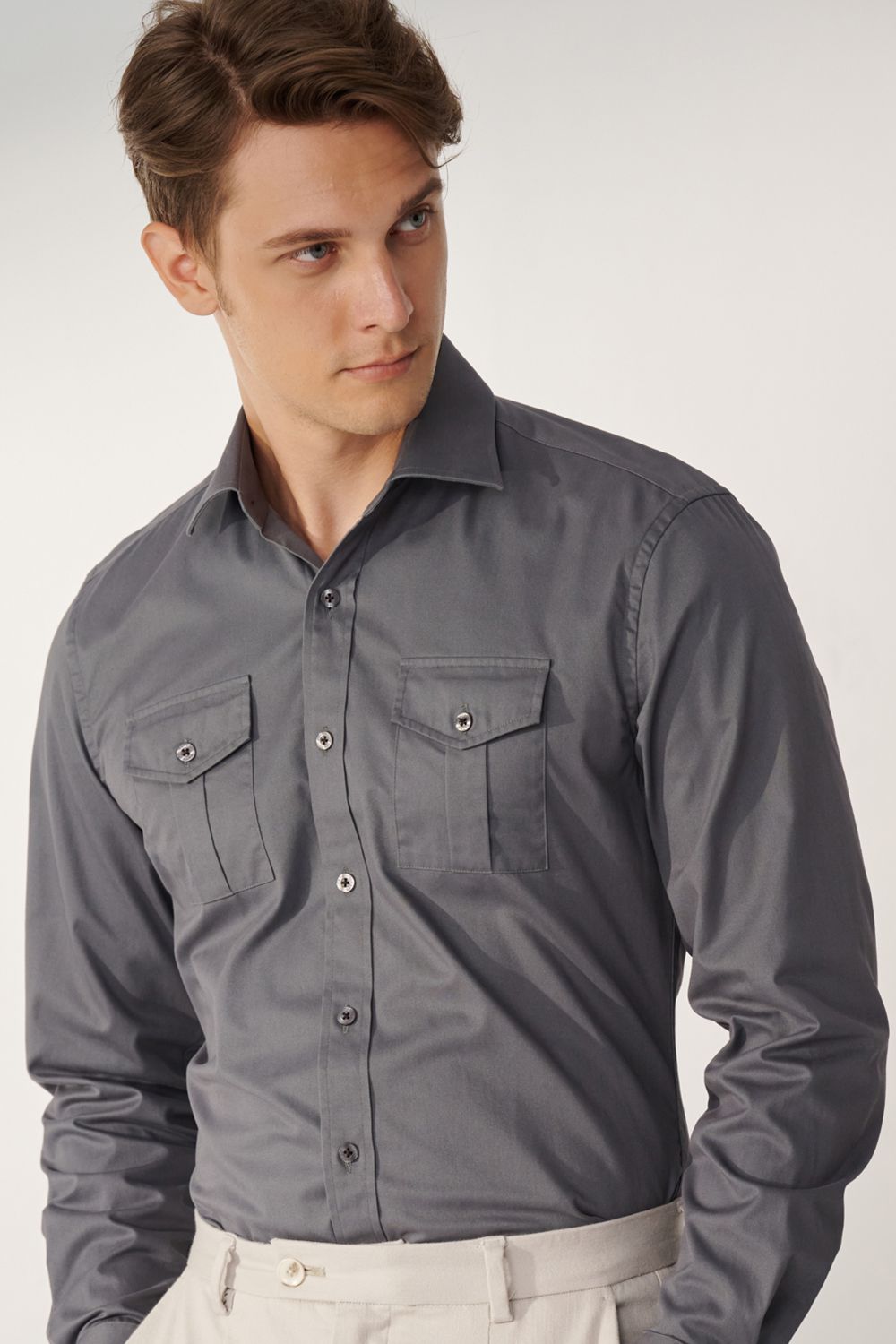 SST&C Gray Double Pocket Standard Fit Shirt | 00062408002_2