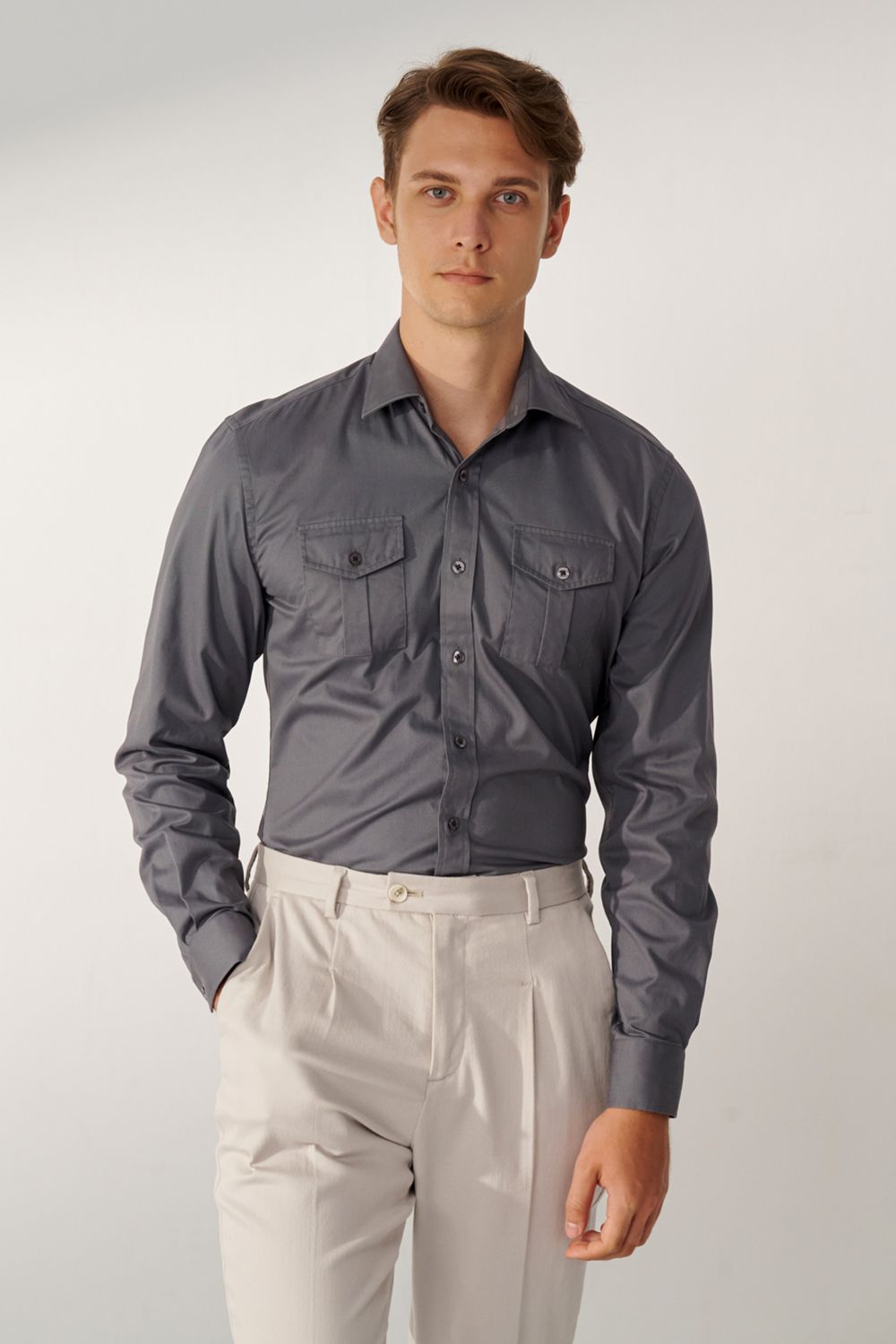 SST&C Gray Double Pocket Standard Fit Shirt | 00062408002_3