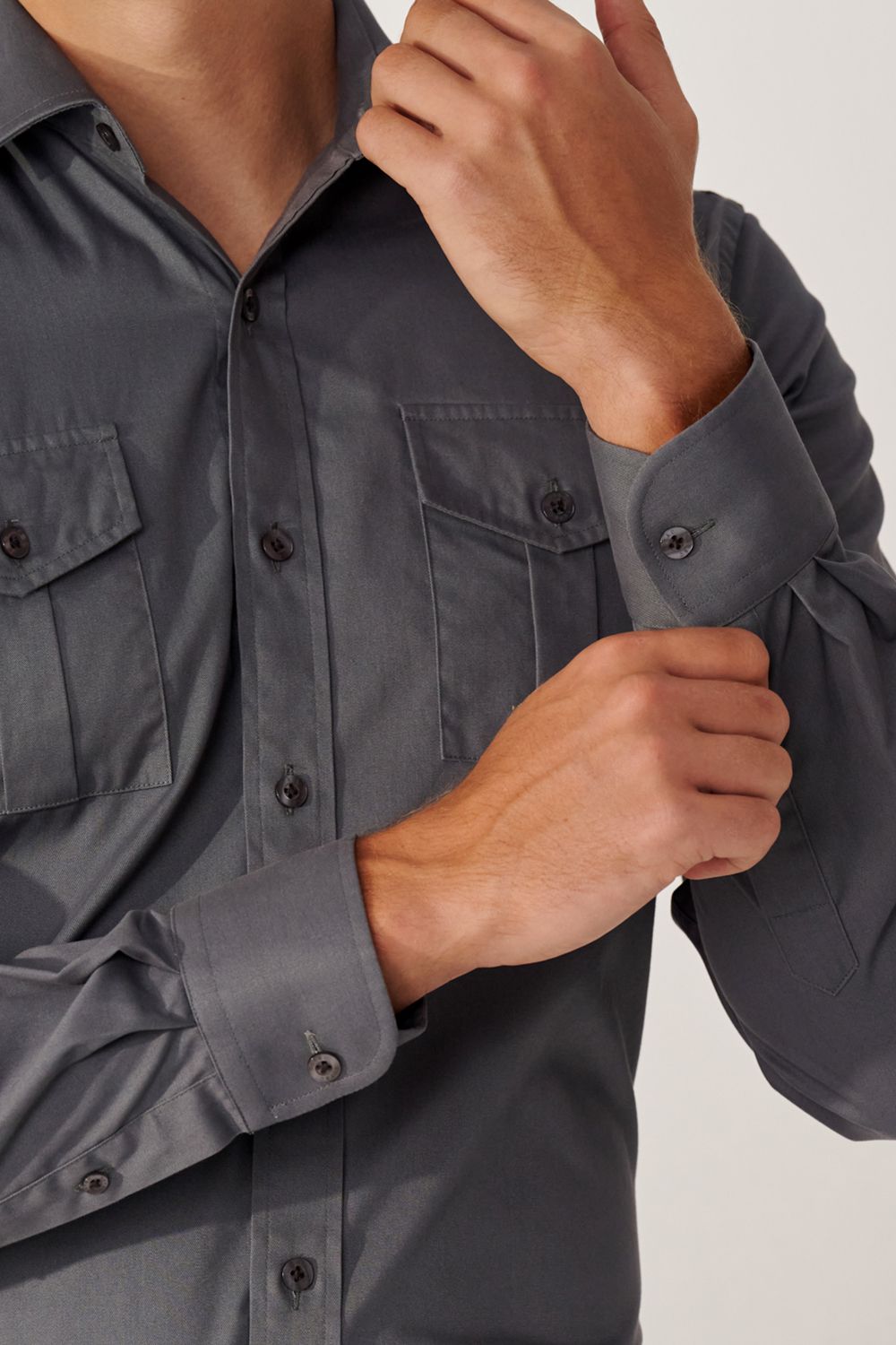SST&C Gray Double Pocket Standard Fit Shirt | 00062408002_4