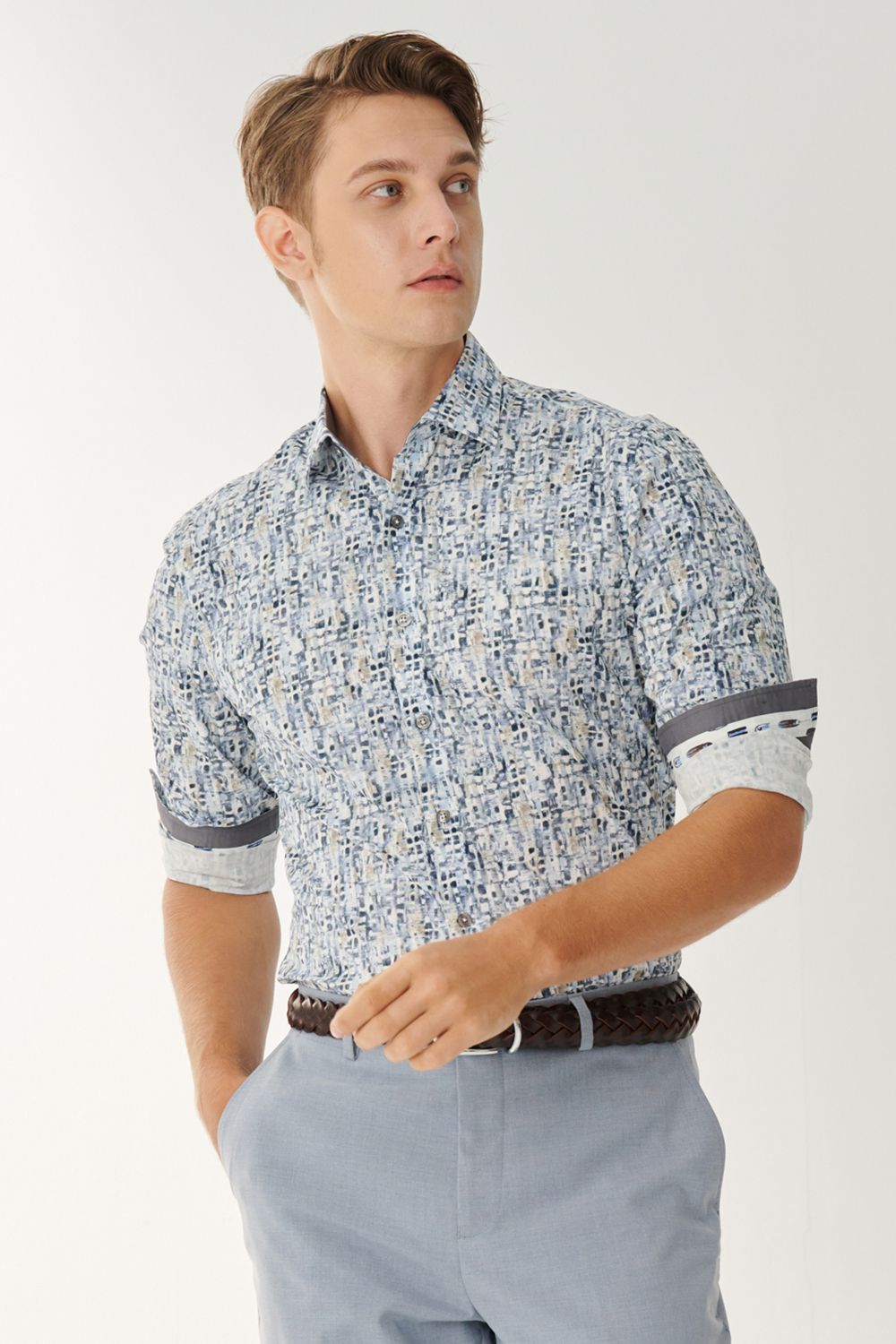 SST&C Blue Printed Standard Fit Shirt | 00062408004_0