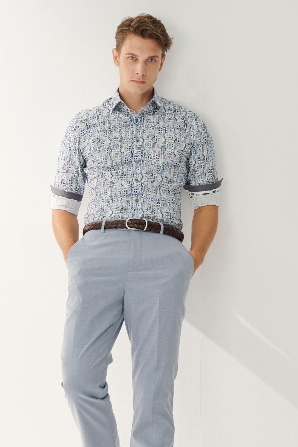 SST&C Blue Printed Standard Fit Shirt | 00062408004_2