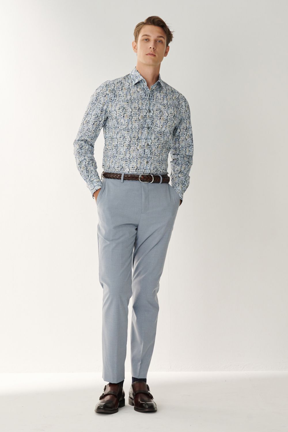 SST&C Blue Printed Standard Fit Shirt | 00062408004_3