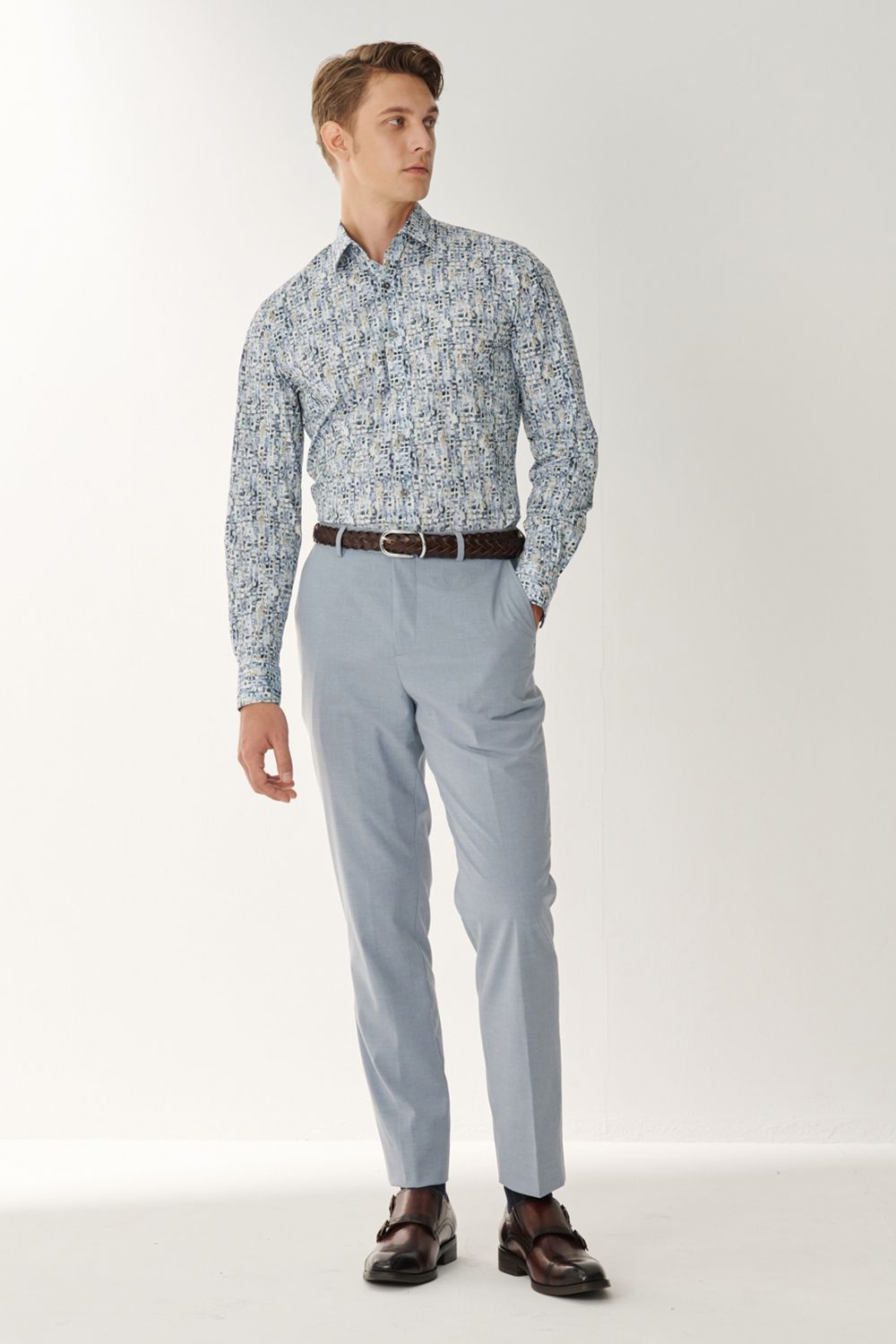 SST&C Blue Printed Standard Fit Shirt | 00062408004_4