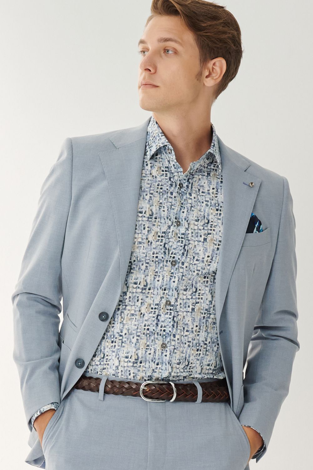 SST&C Blue Printed Standard Fit Shirt | 00062408004_5