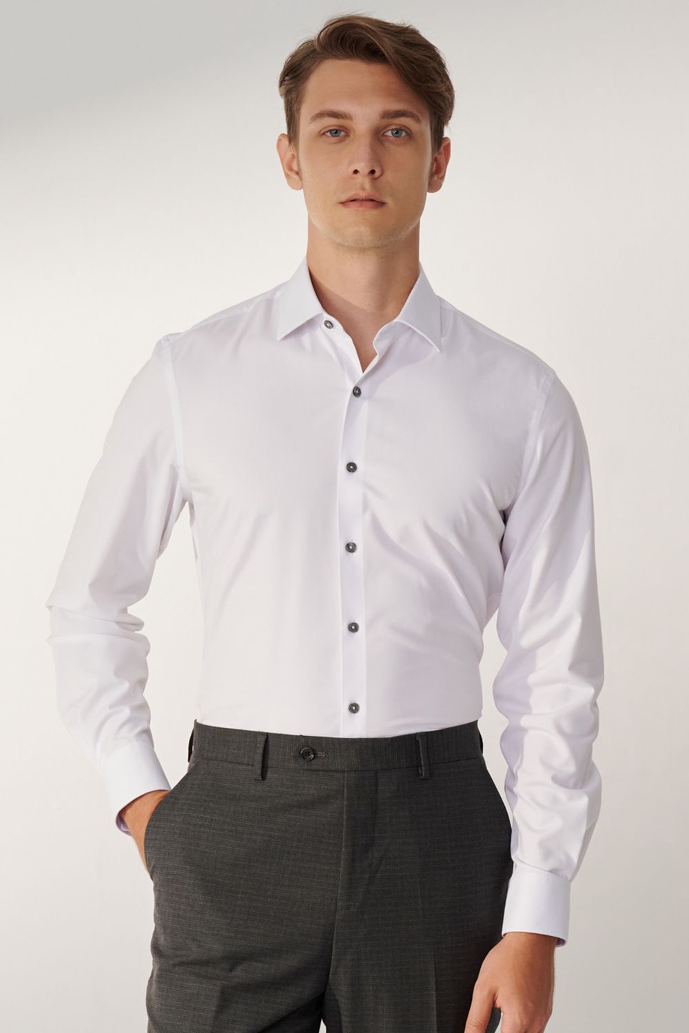 SST&C White Textured Standard Fit Shirt | 00062408005_0