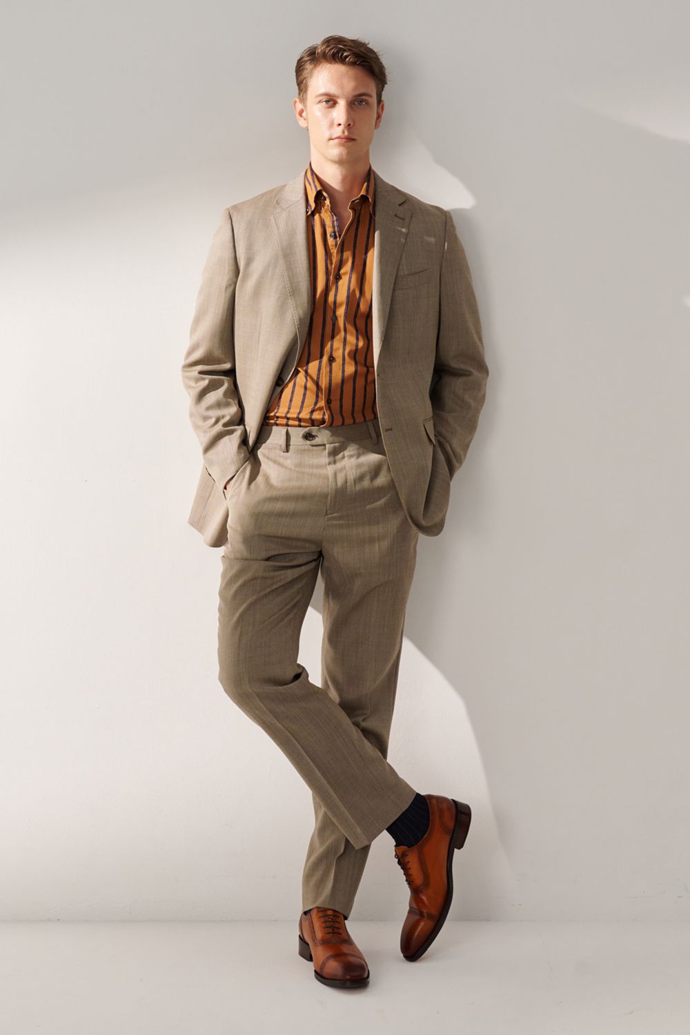 SST&C Brown Base Navy Striped Pattern Standard Shirt | 00062408007_3