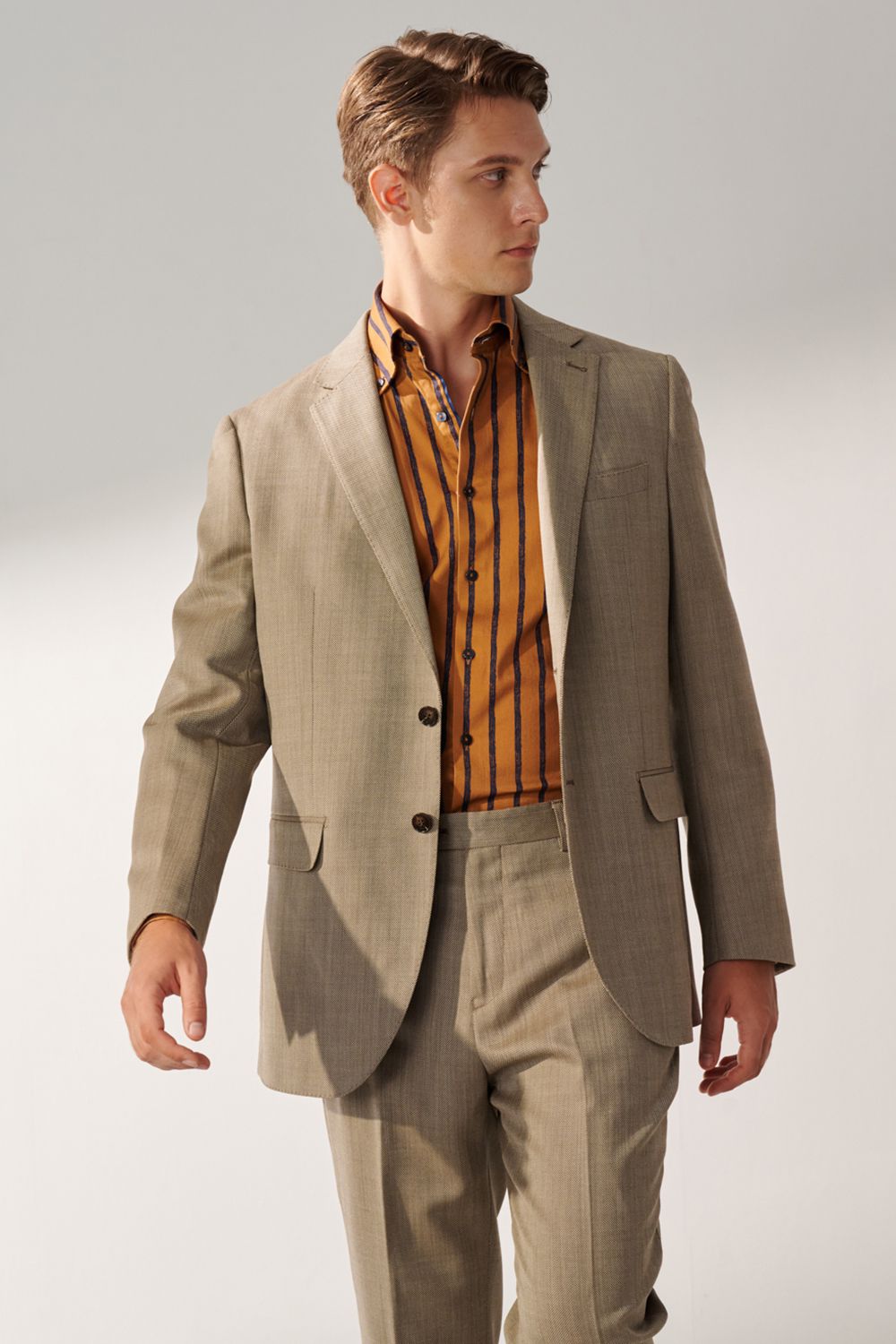 SST&C Brown Base Navy Striped Pattern Standard Shirt | 00062408007_4