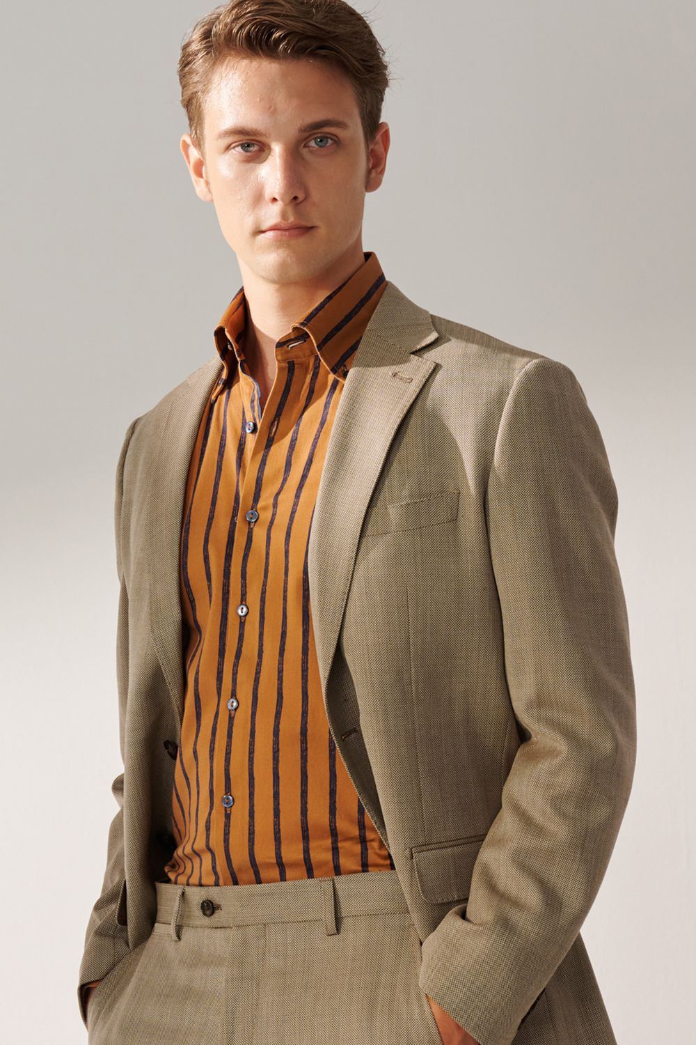 SST&C Brown Base Navy Striped Pattern Standard Shirt | 00062408007_5