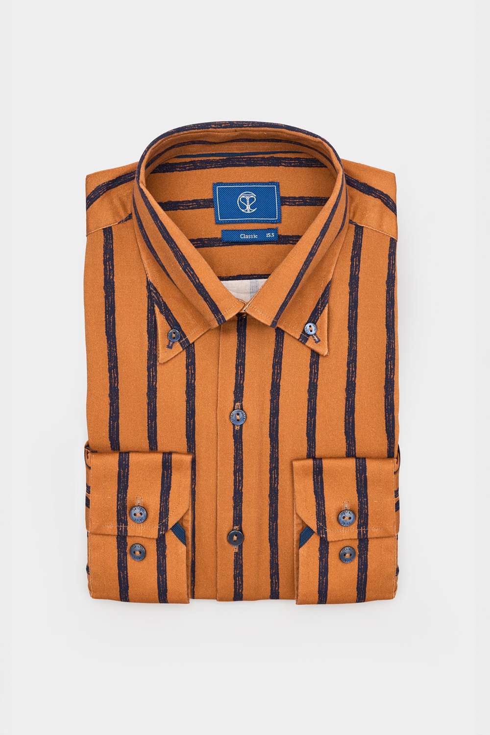 SST&C Brown Base Navy Striped Pattern Standard Shirt | 00062408007_7