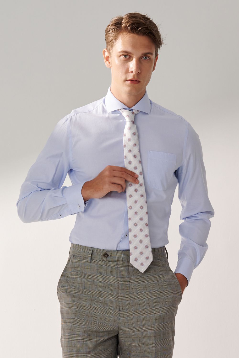 SST&C Light Blue Textured Slim Fit Shirt | 00062408011_0