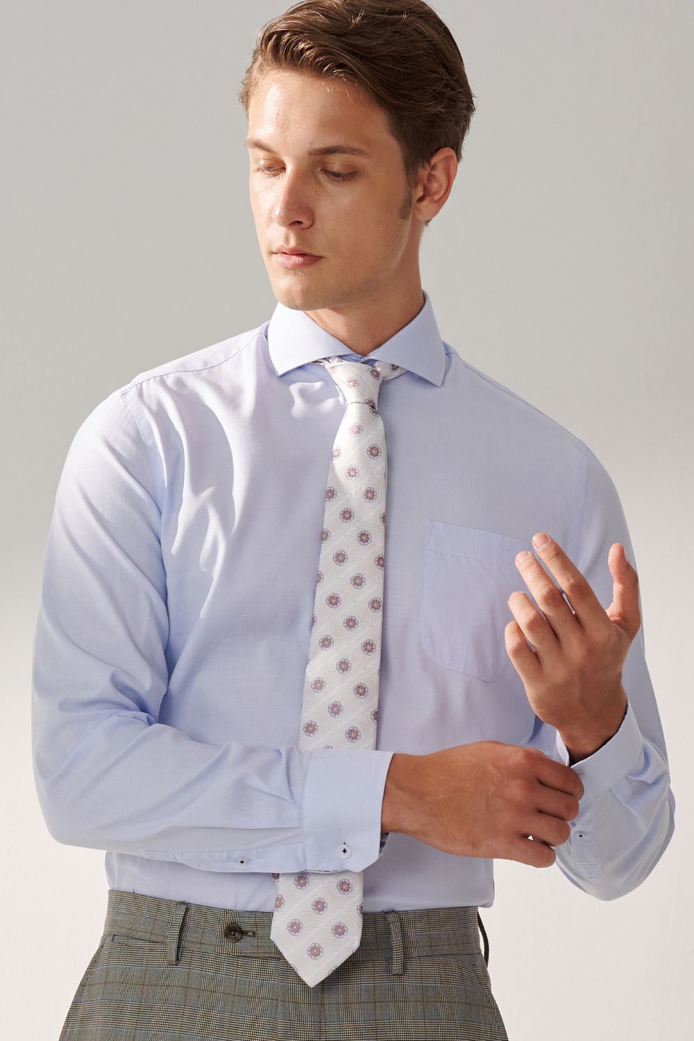 SST&C Light Blue Textured Slim Fit Shirt | 00062408011_1