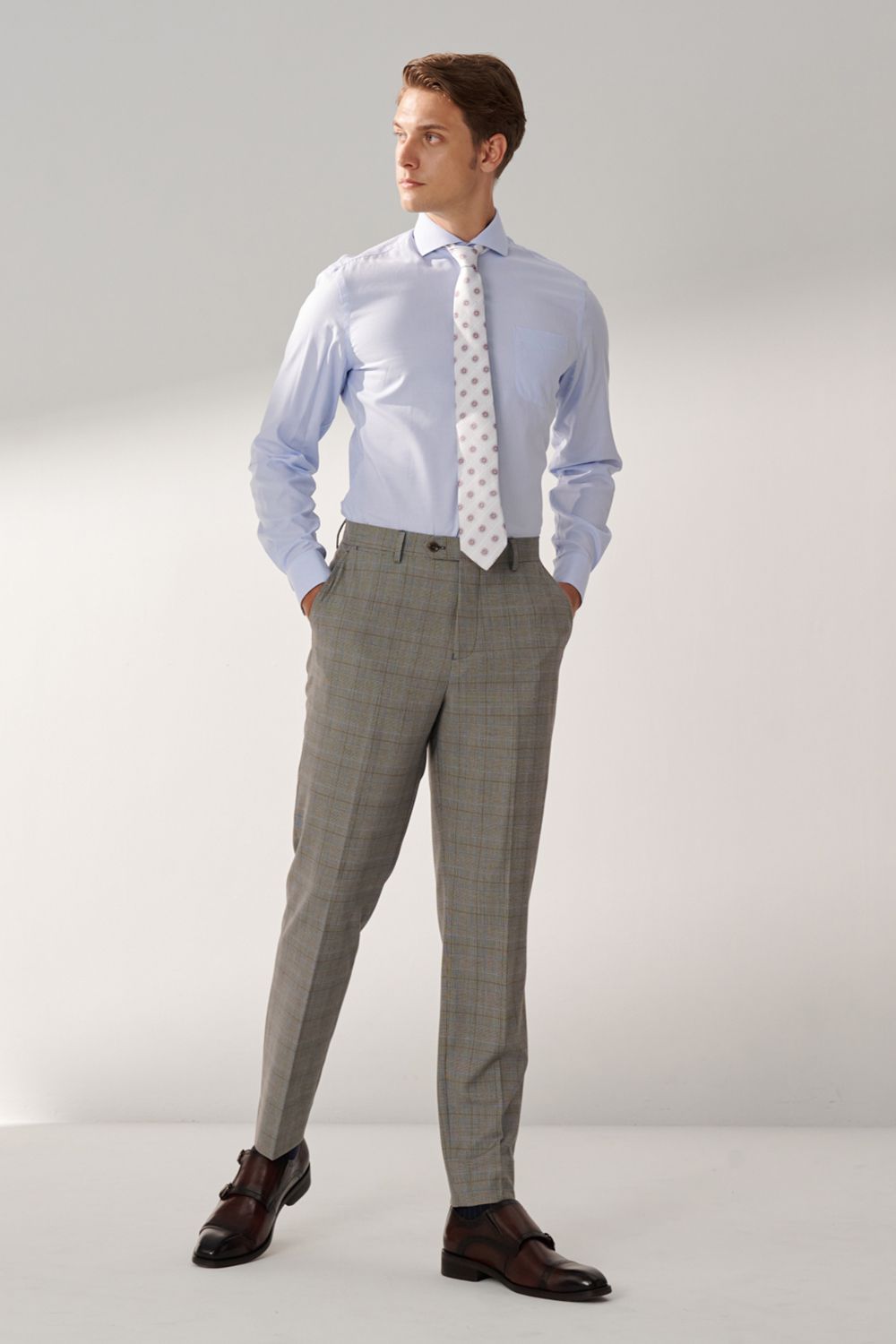 SST&C Light Blue Textured Slim Fit Shirt | 00062408011_2
