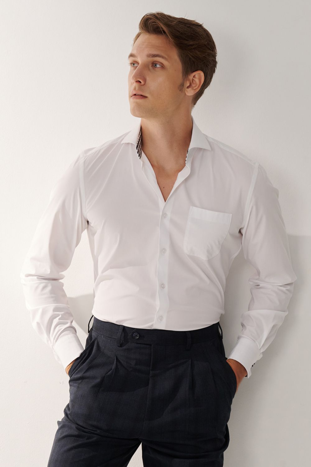 SST&C White Plain Slim Fit Shirt | 00062408012_0