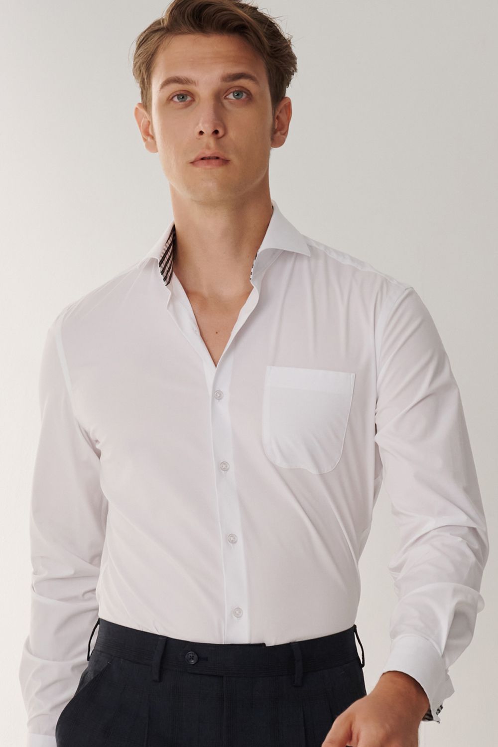 SST&C White Plain Slim Fit Shirt | 00062408012_1