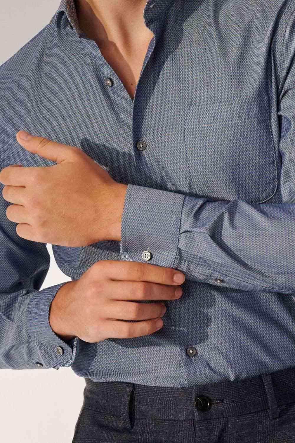 SST&C Dark Blue Textured Slim Fit Shirt | 00062408013_6