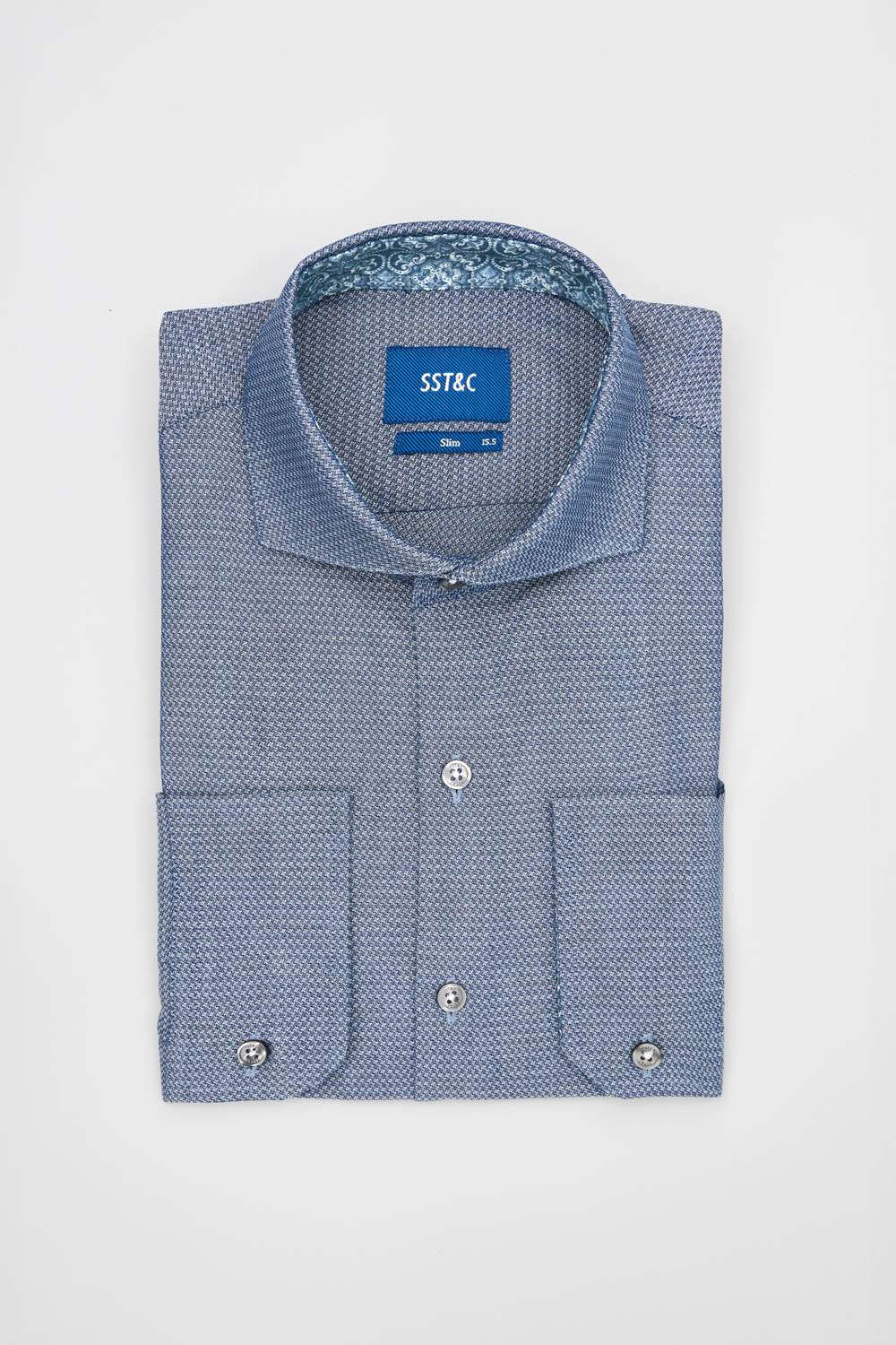 SST&C Dark Blue Textured Slim Fit Shirt | 00062408013_7
