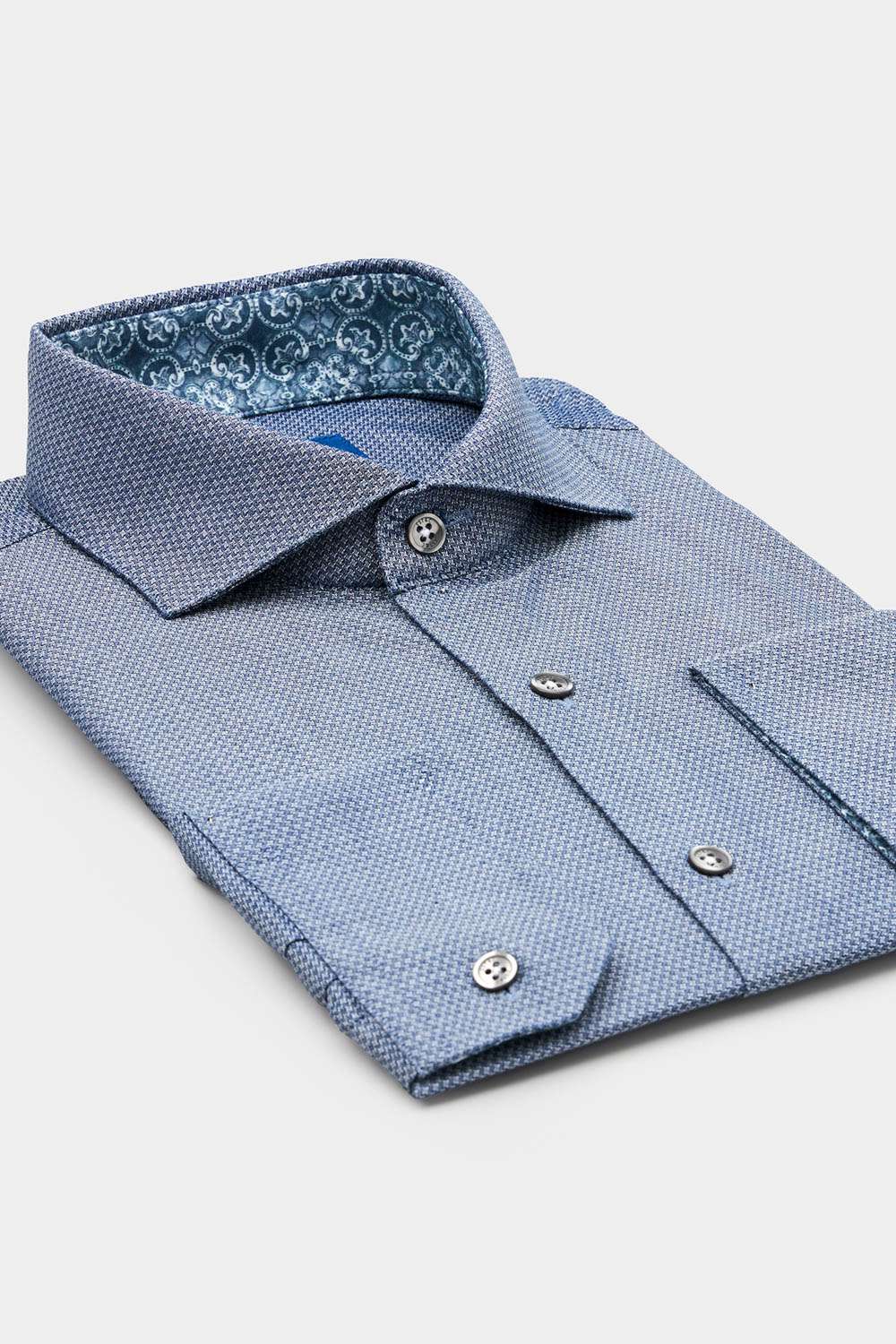 SST&C Dark Blue Textured Slim Fit Shirt | 00062408013_8