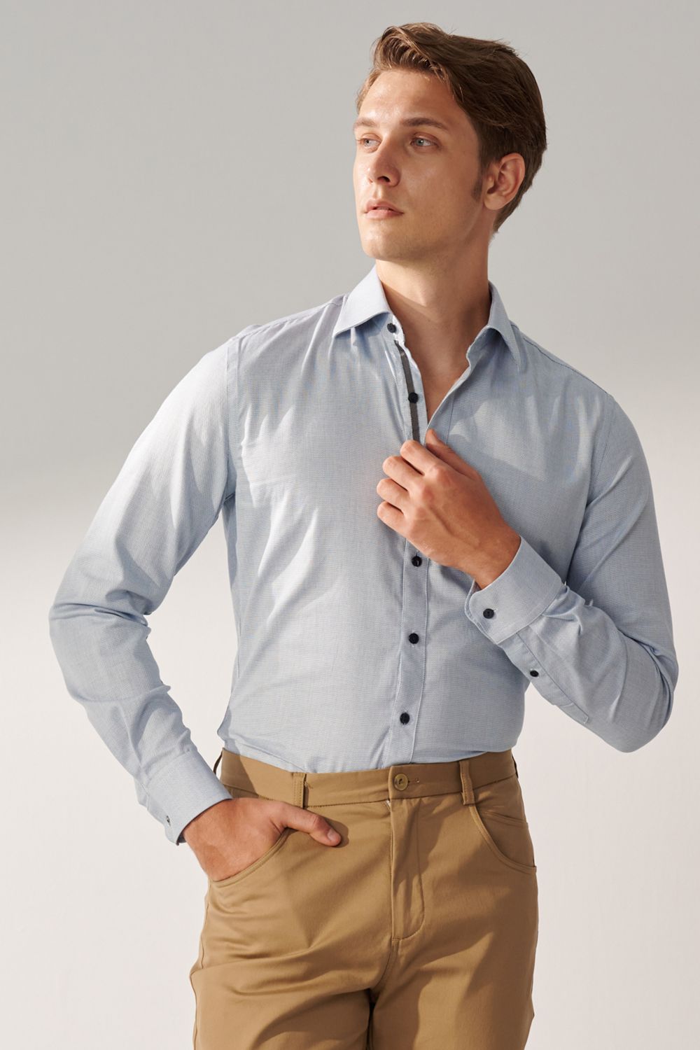 SST&C Blue Textured Slim Fit Shirt | 00062408015_0