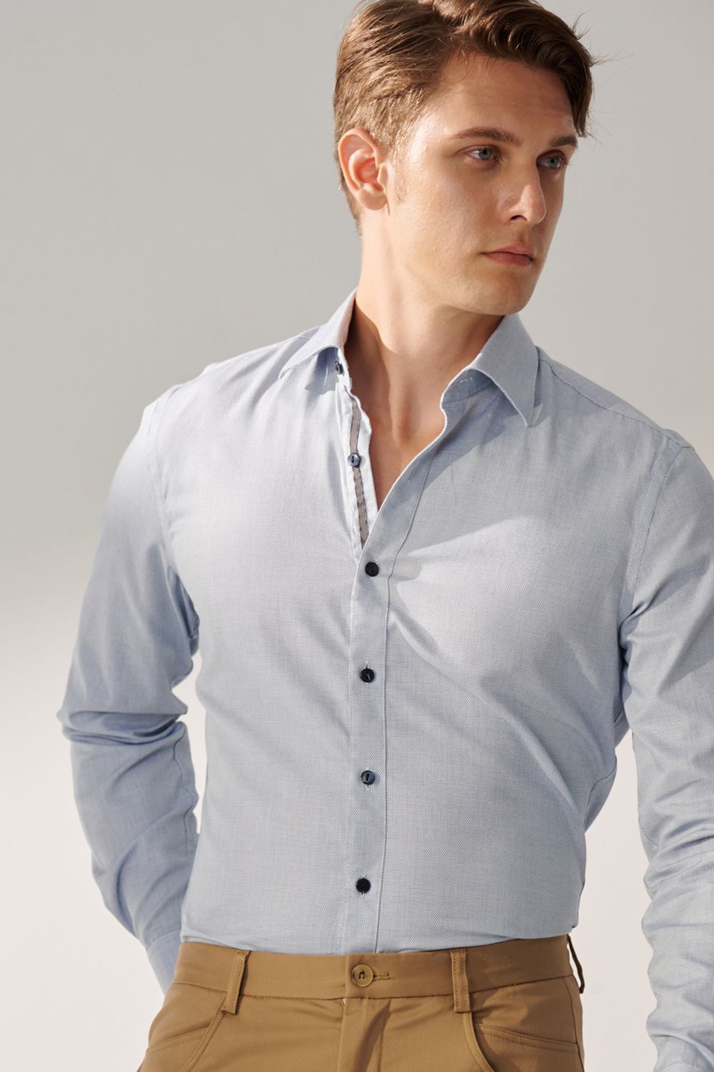 SST&C Blue Textured Slim Fit Shirt | 00062408015_1