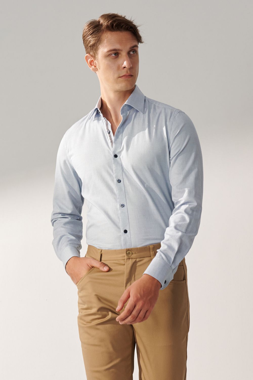 SST&C Blue Textured Slim Fit Shirt | 00062408015_2
