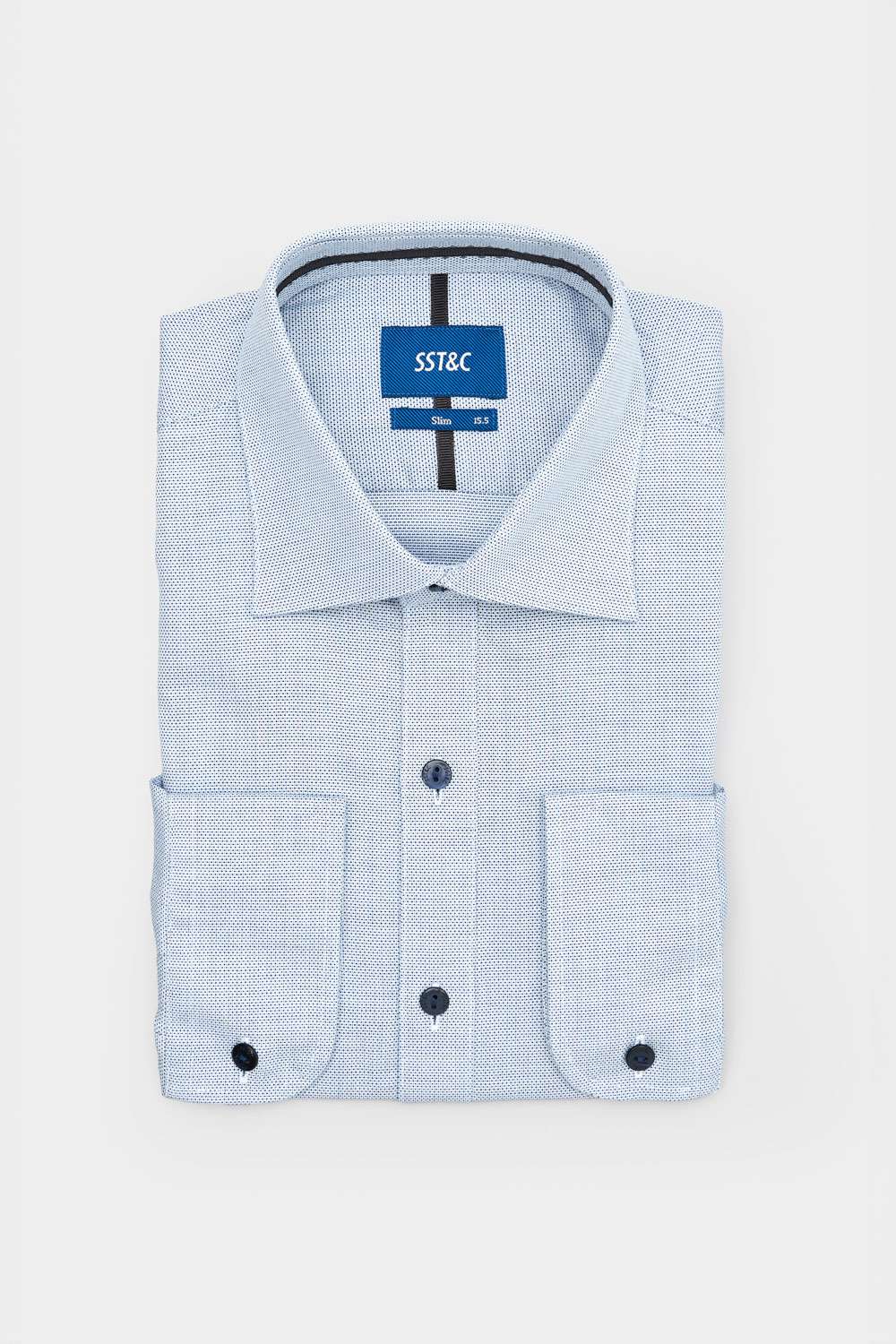 SST&C Blue Textured Slim Fit Shirt | 00062408015_5