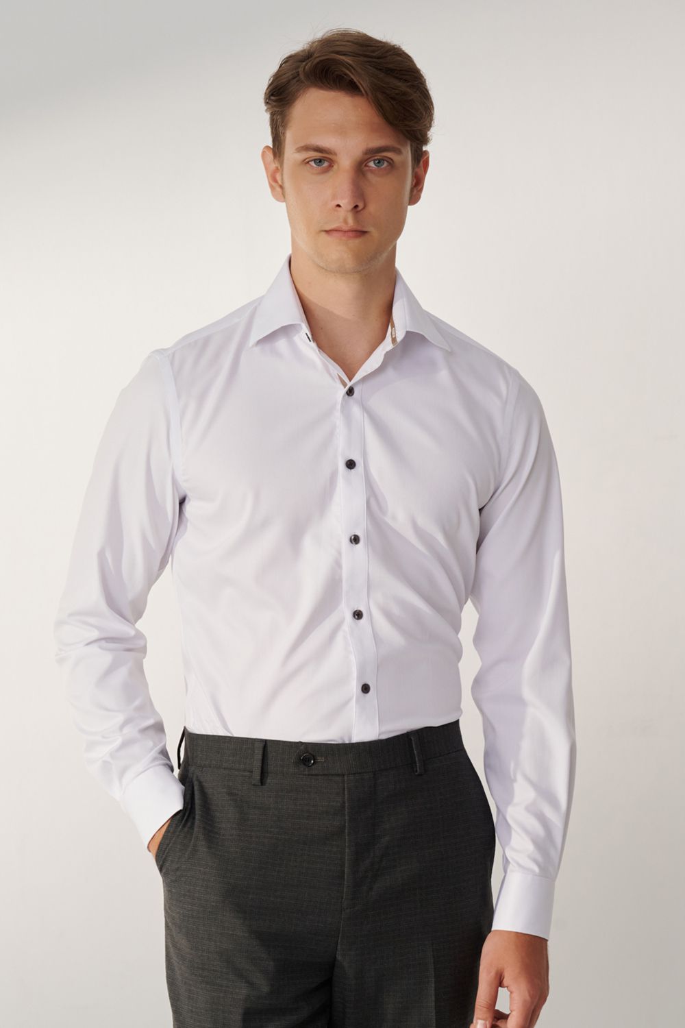 SST&C White Textured Slim Fit Shirt | 00062408016_0