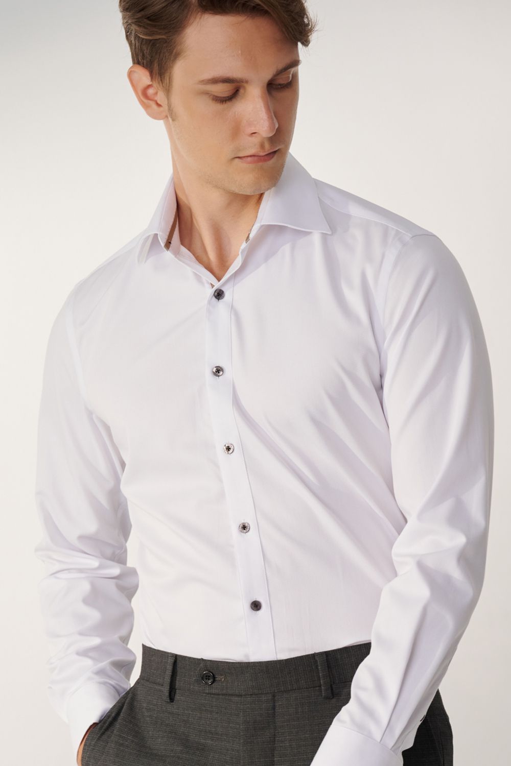 SST&C White Textured Slim Fit Shirt | 00062408016_1