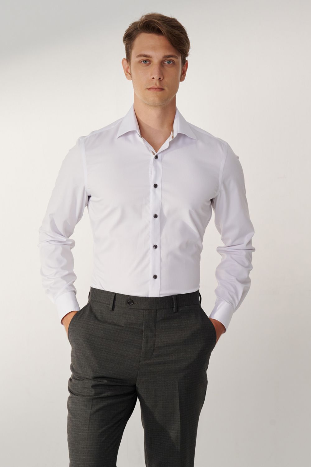 SST&C White Textured Slim Fit Shirt | 00062408016_2