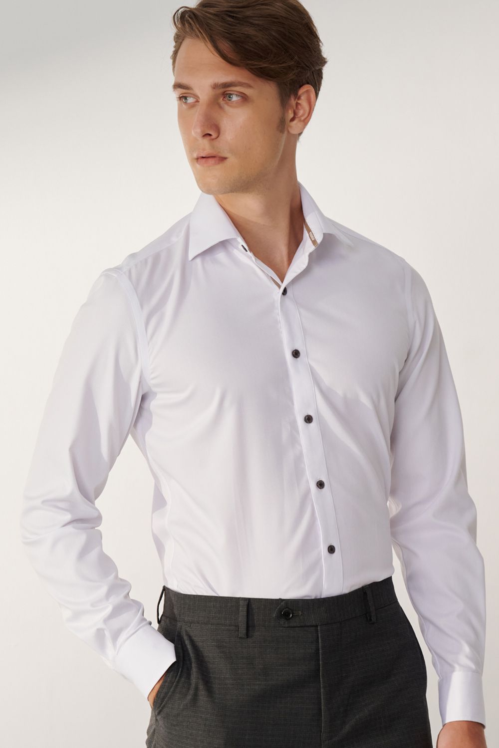 SST&C White Textured Slim Fit Shirt | 00062408016_3