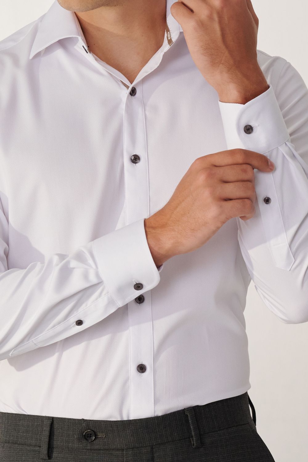 SST&C White Textured Slim Fit Shirt | 00062408016_4