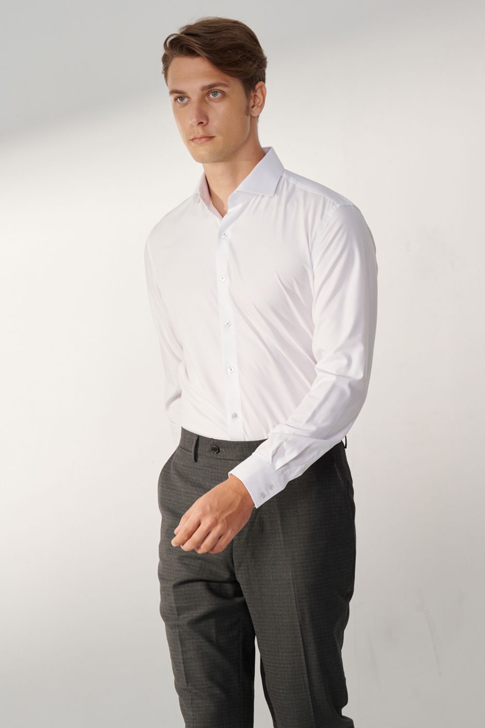 SST&C White Plain Slim Fit Shirt | 00062408017_1