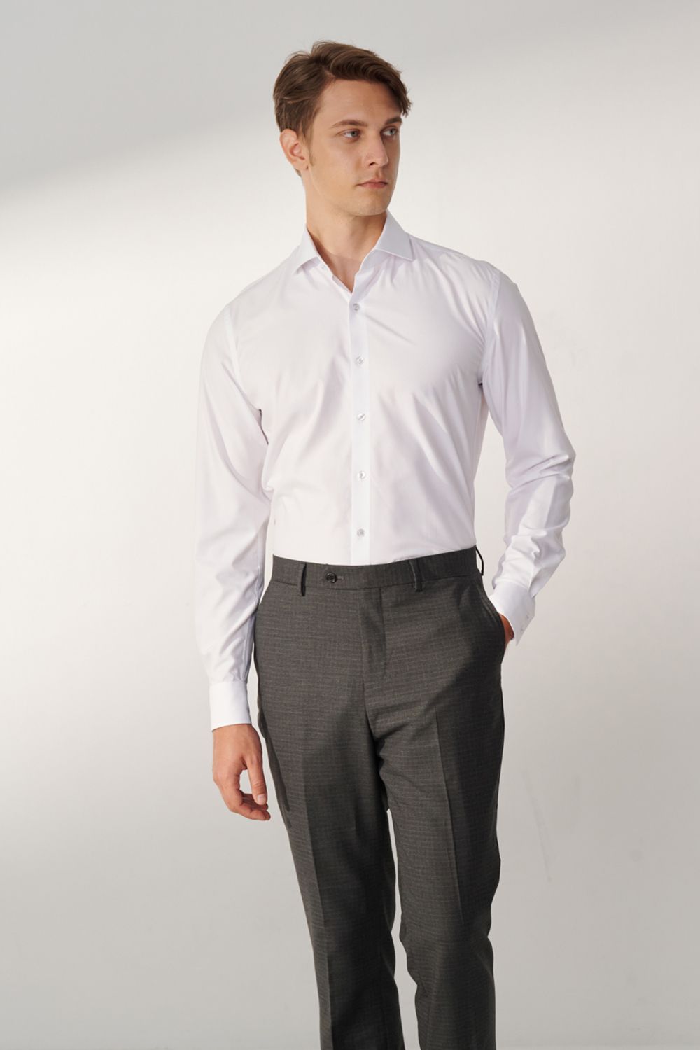 SST&C White Plain Slim Fit Shirt | 00062408017_2