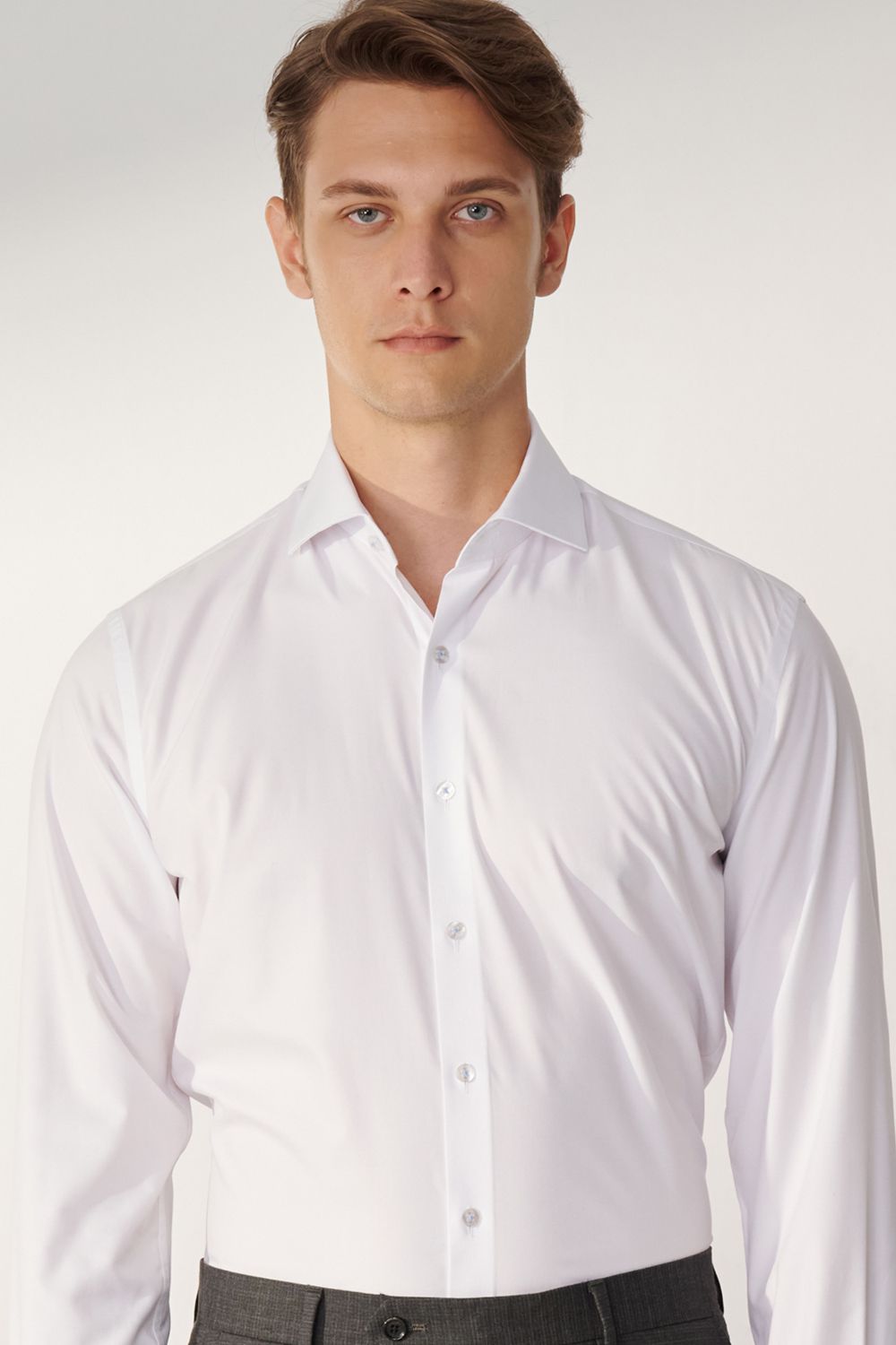 SST&C White Plain Slim Fit Shirt | 00062408017_3