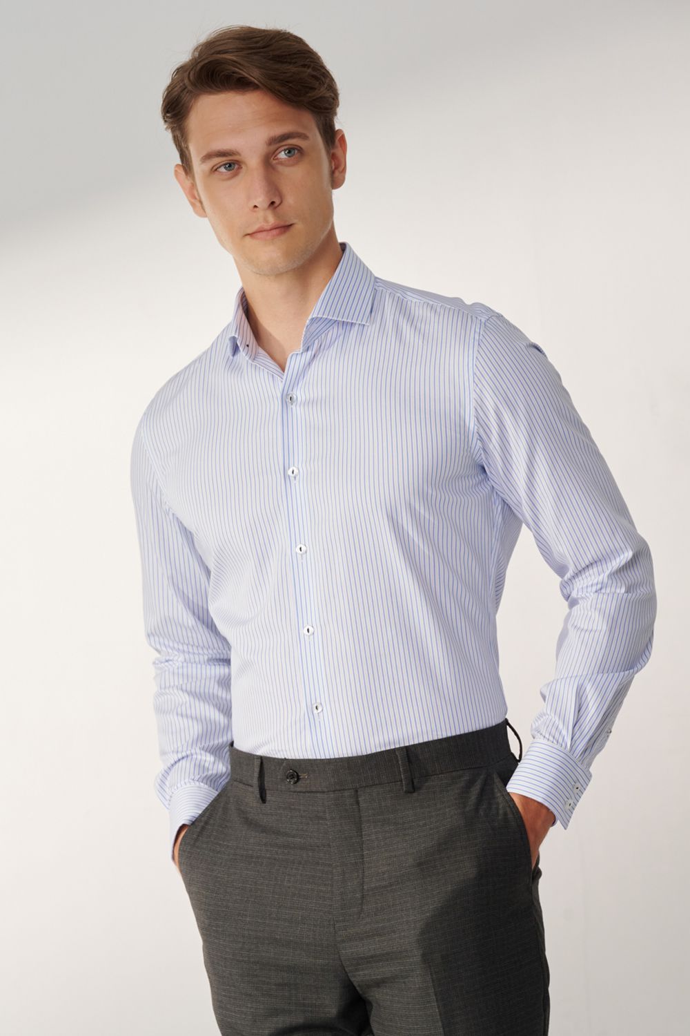 SST&C Blue Striped Pattern Slim Fit Shirt | 00062408019_0