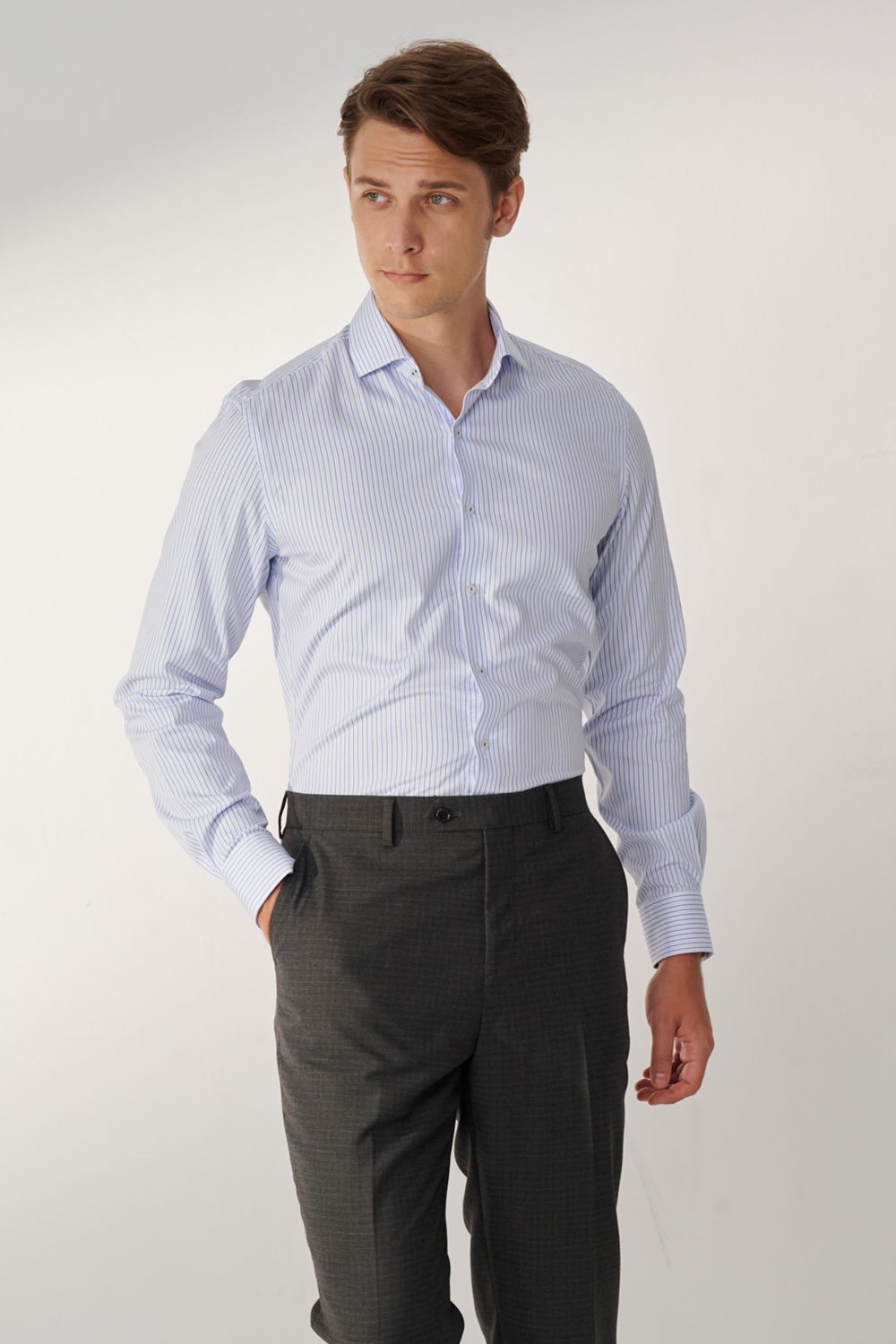 SST&C Blue Striped Pattern Slim Fit Shirt | 00062408019_2