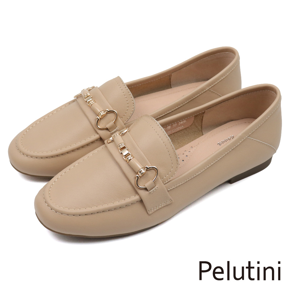 【Pelutini】氣質金屬簡約銜釦平底樂福鞋 三色(431101W)
