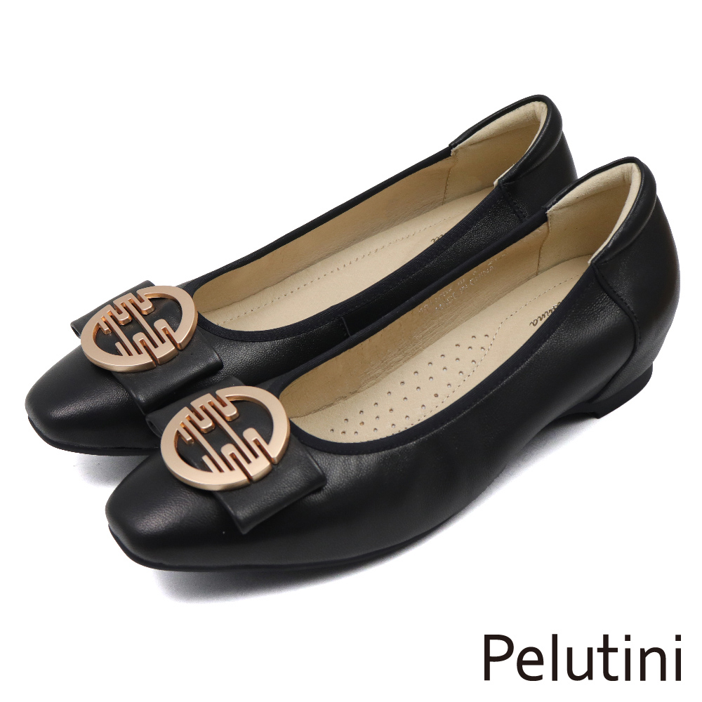 【Pelutini】典雅復古金屬釦飾平底淑女鞋 黑色(431109W-BL)